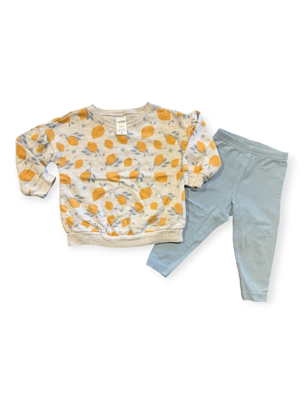 Carter's Baby Girl 12M Two-Piece Set Sweatshirt with Lemons & Blue Leggings